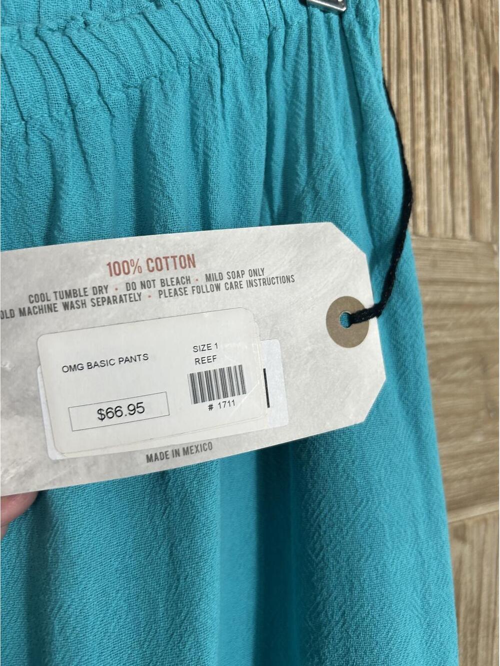 Oh My Gauze! Casual Boho Pants Size S/M Teal Cotton Elastic Waist Lagenlook NWT - Picture 6 of 6